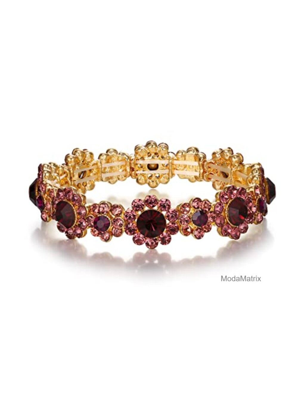 Vintage Inspired Purple Crystal Stretch Bangle Bracelet - Elegant Flower Design